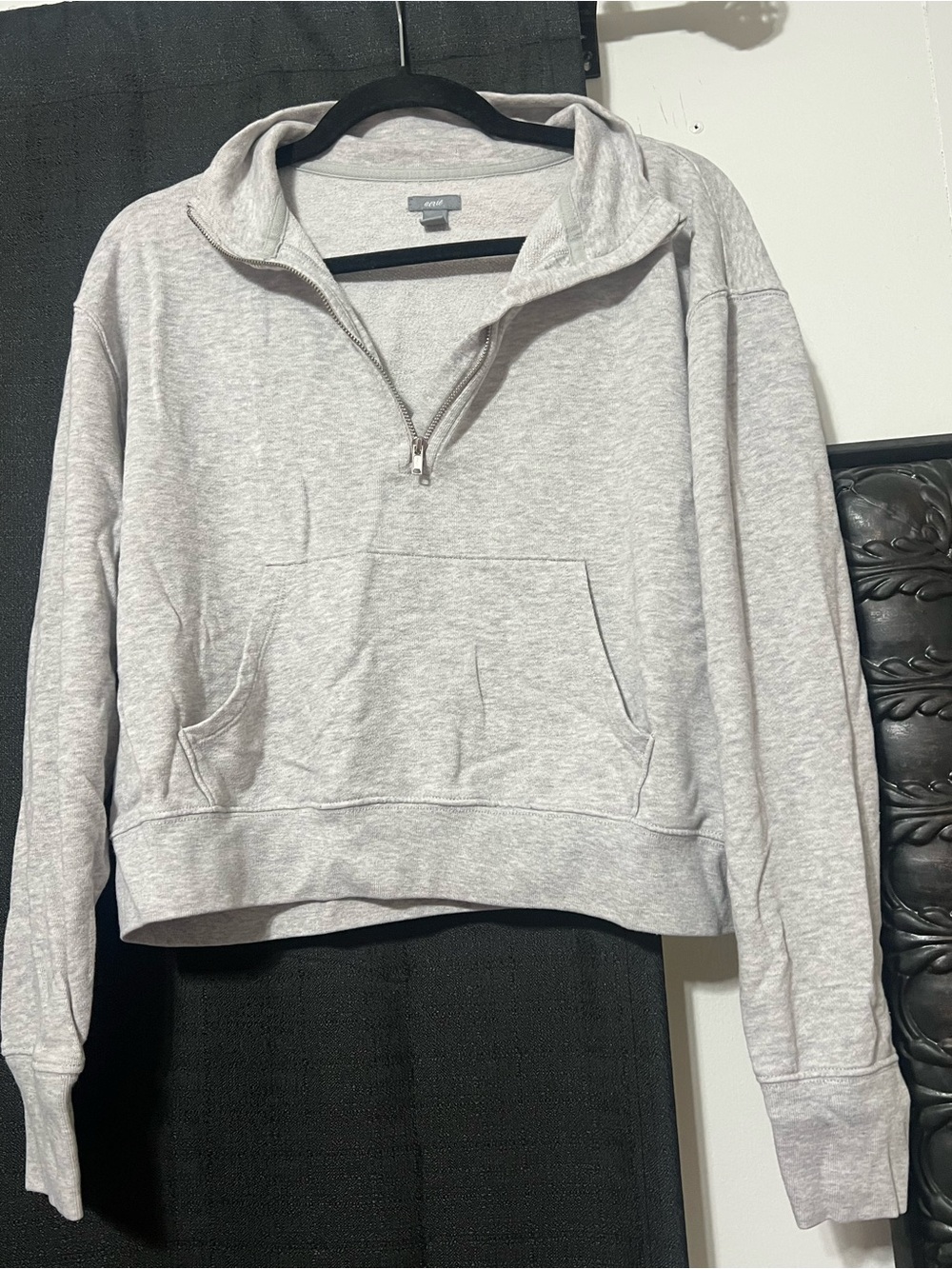aerie Light Heather Gray Half-Zip Cropped Pullover